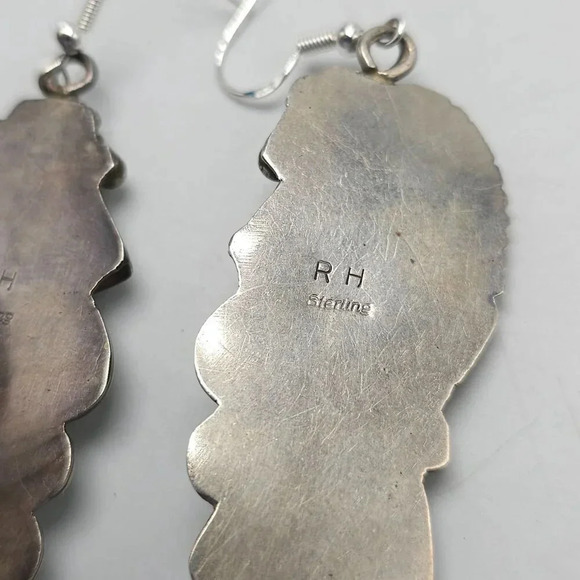 Randy Hoskie Navajo Sterling Silver Pink Mother Of Pearl Dangling Earrings - Picture 4 of 7